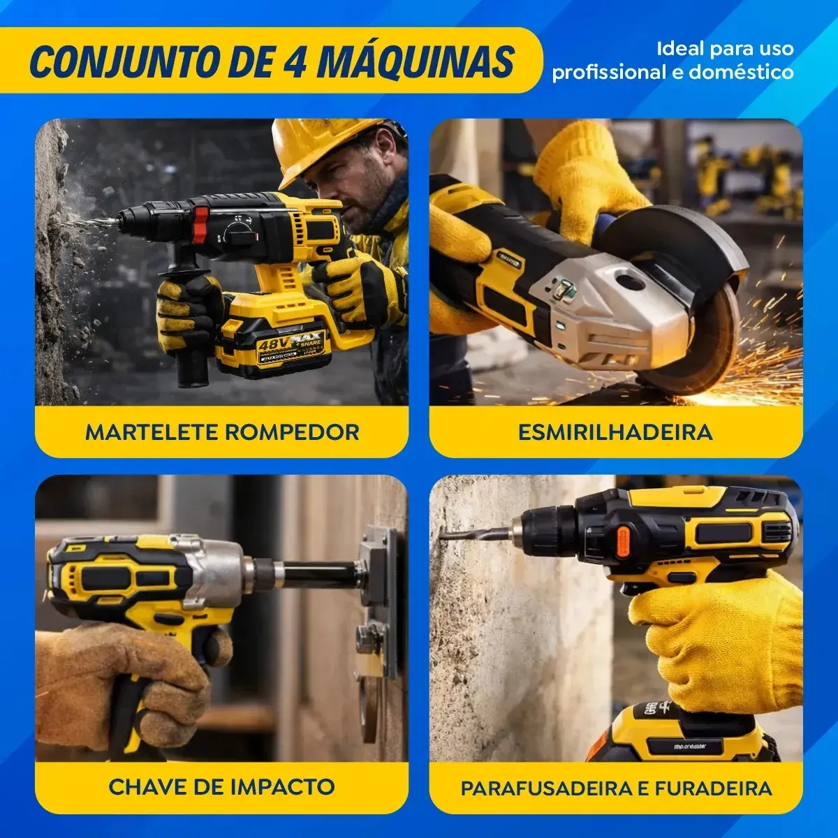 Imagem 3 de Kit Multiferramentas 4 Em 1 | 48V Sem Fio Com 2 Baterias Furadeira Parafusadeira