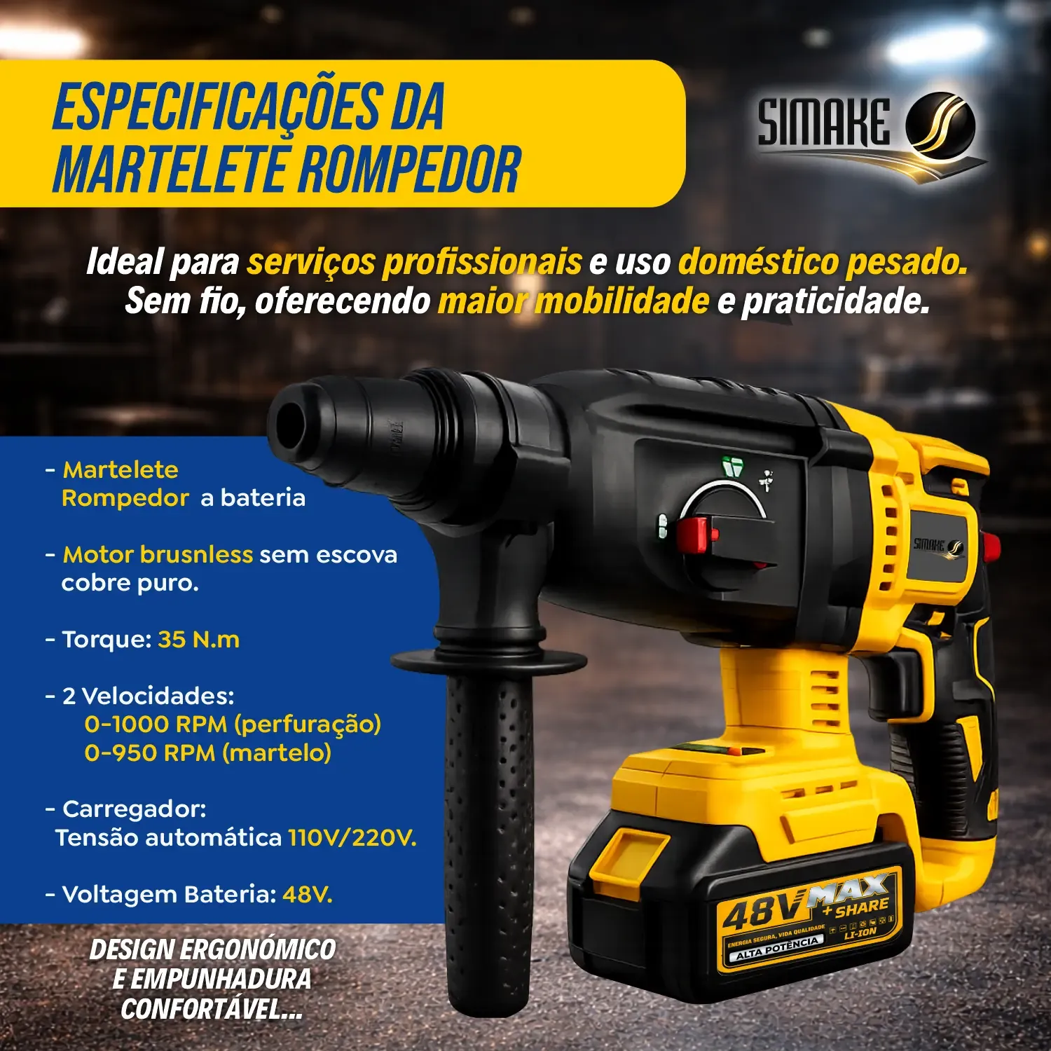 Imagem 5 de Kit Multiferramentas 4 Em 1 | 48V Sem Fio Com 2 Baterias Furadeira Parafusadeira