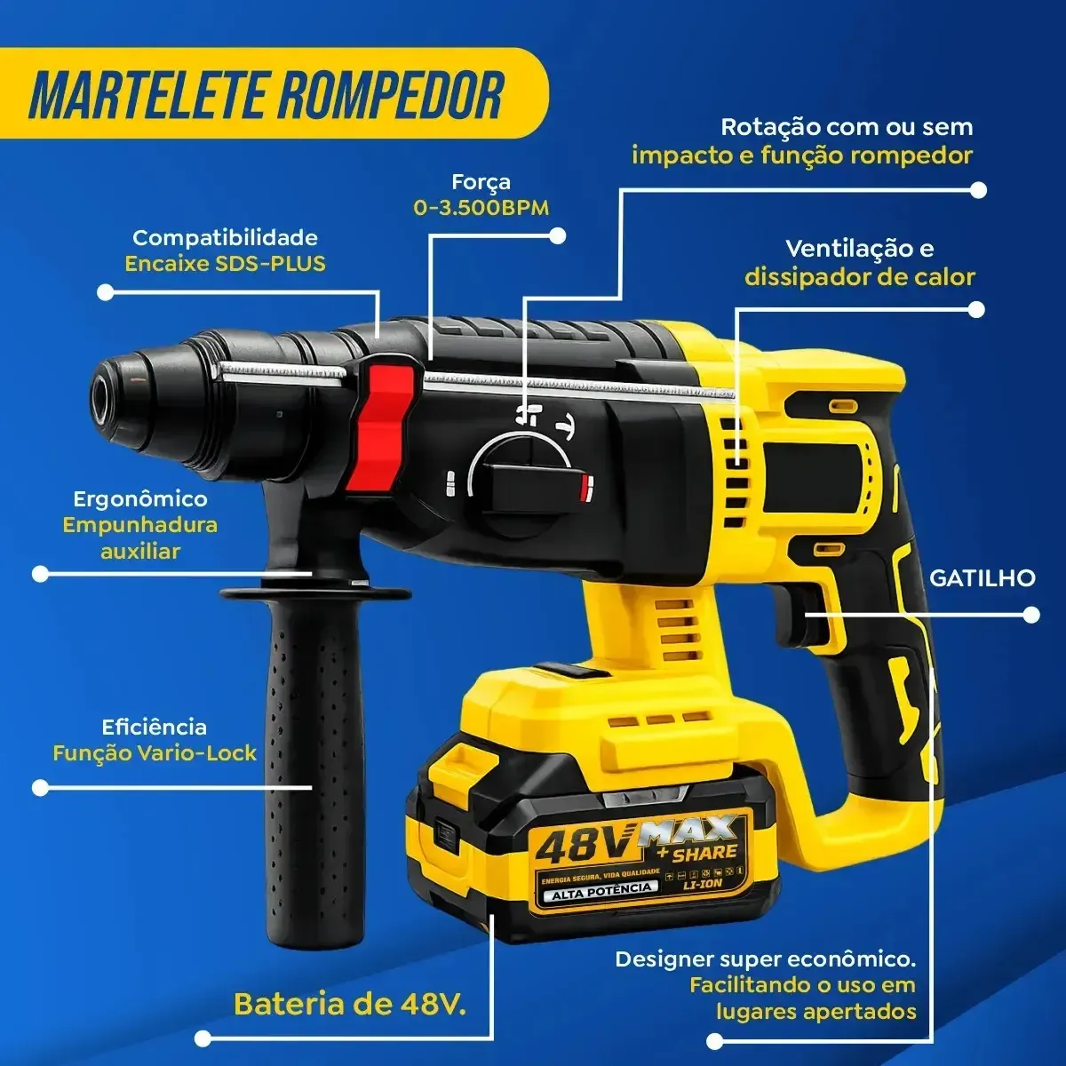 Imagem 6 de Kit Multiferramentas 4 Em 1 | 48V Sem Fio Com 2 Baterias Furadeira Parafusadeira