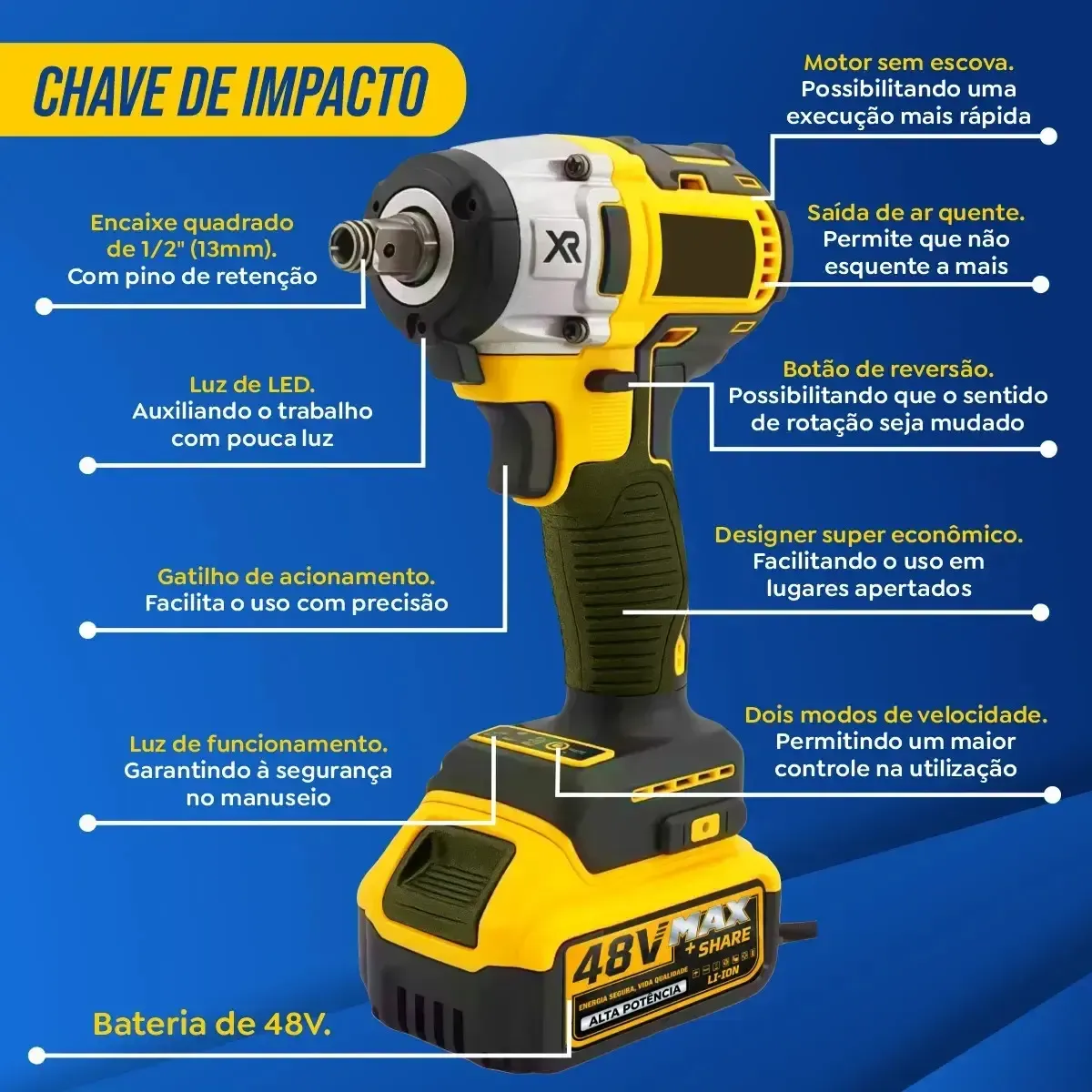 Imagem 8 de Kit Multiferramentas 4 Em 1 | 48V Sem Fio Com 2 Baterias Furadeira Parafusadeira